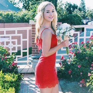 Red two-piece lace dress